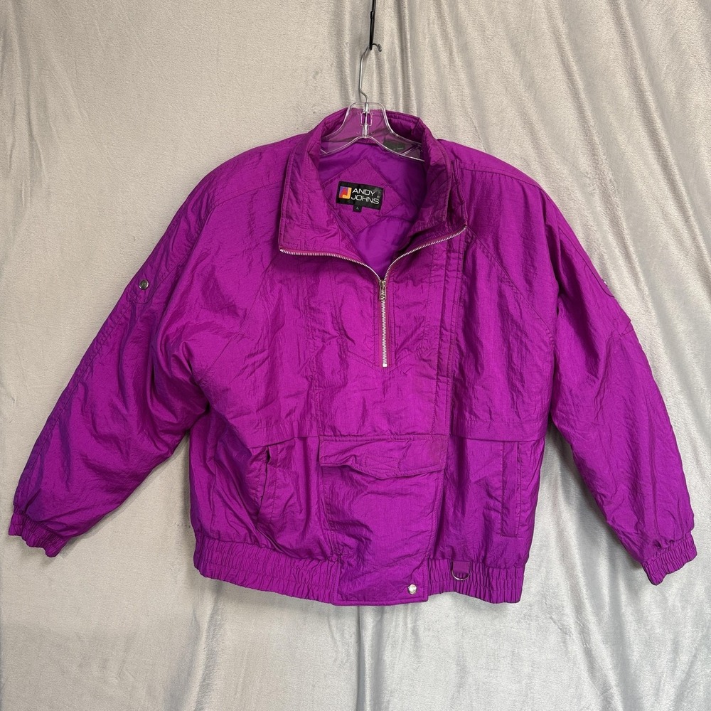 Vintage Andy Johns Jacket Mens Large Purple Nylon Quilted Zip Windbreaker 90s